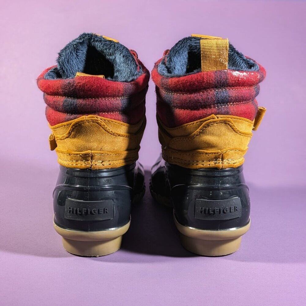 Tommy Hilfiger Duck Boots Brown Tan Leather Red Plaid W/ Strap Women's size 6 - Picture 4 of 7